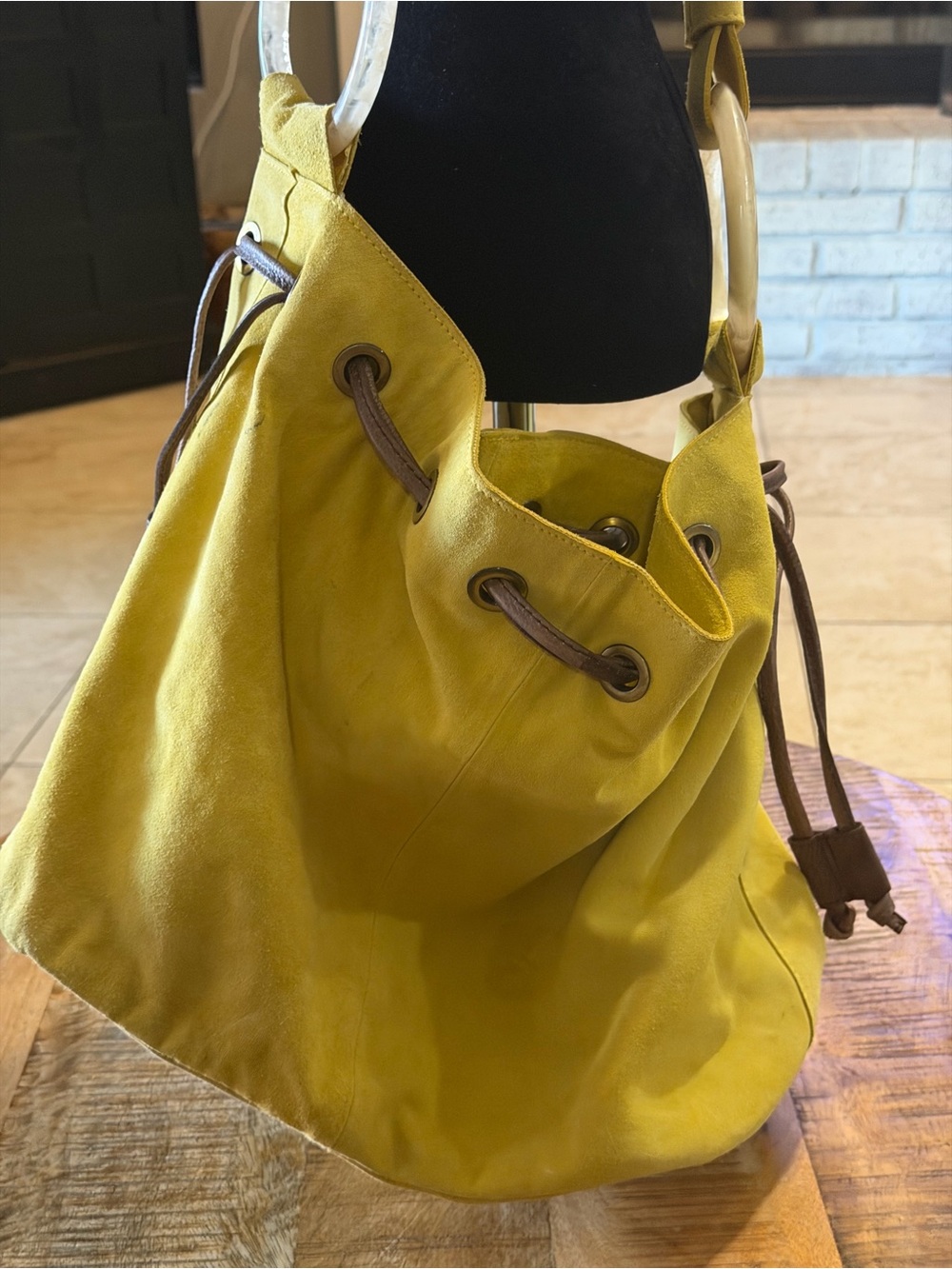Free People Large Slouchy Tote Yellow  Suede Crossbody Bag Purse Boho